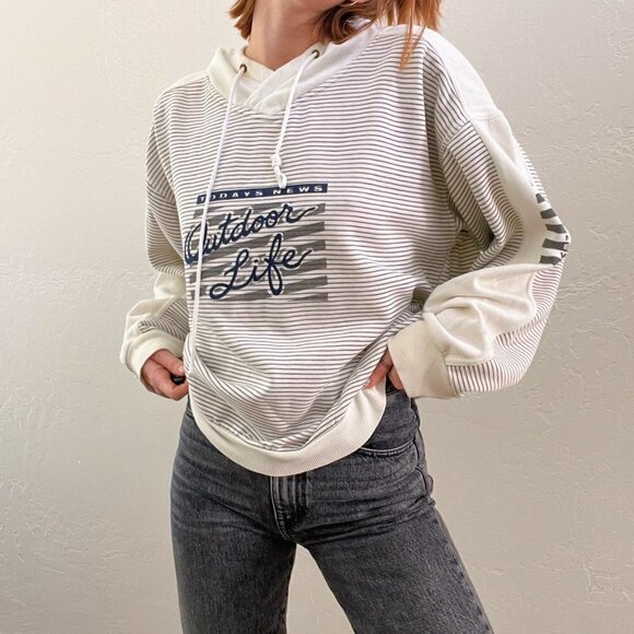 Vintage 1980s/90s Todays News Outdoor Life Striped Hoodie Sweatshirt - Picture 7 of 10